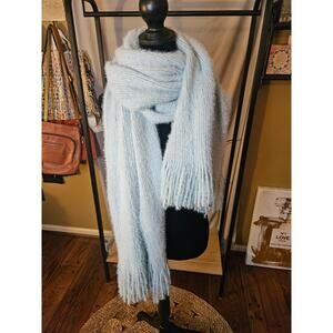 Free People Light Teal Fringe Scarf